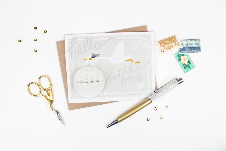 Pop-Up Stork Card // baby shower card, new baby card, gender neutral baby card, welcome baby card image 5