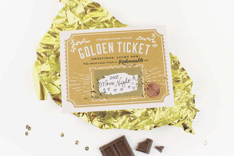 Scratch-off Golden Ticket Greeting Card // Write Your Own Message // Gold foil, mystery card, happy birthday, hidden gift, surprise card image 1