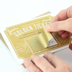 Scratch-off Golden Ticket Greeting Card // Write Your Own Message // Gold foil, mystery card, happy birthday, hidden gift, surprise card image 3