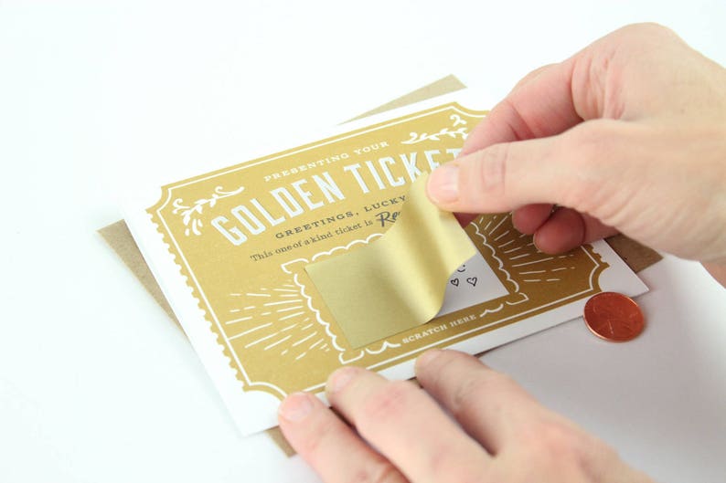 Scratch-off Golden Ticket Greeting Card // Write Your Own Message // Gold foil, mystery card, happy birthday, hidden gift, surprise card image 3