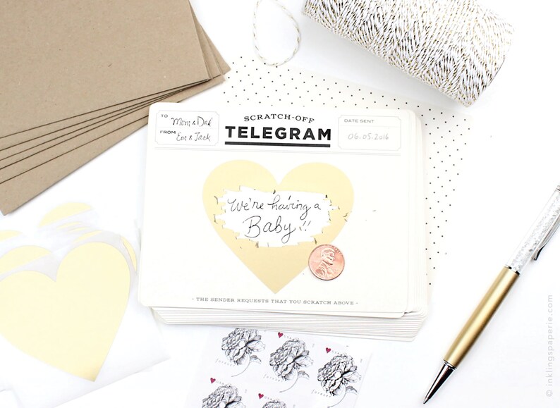 Scratch-off Telegram // Classic Cream & Black //Write in card for pregnancy announcement, birthday card, be my bridesmaid, or thank you card image 4