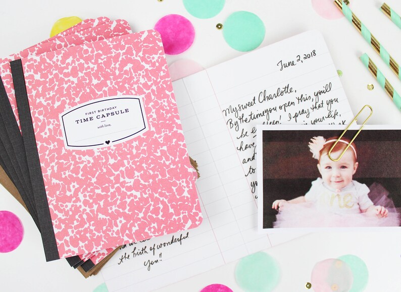 First Birthday Time Capsules Pink 12 Cards with Envelopes and Pencil First Birthday Gift NEW Baby Book First Birthday Party Game