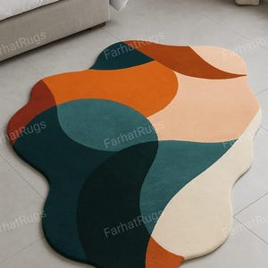 Handmade Abstract Wool Rug: Colorful Irregular Accent Carpet