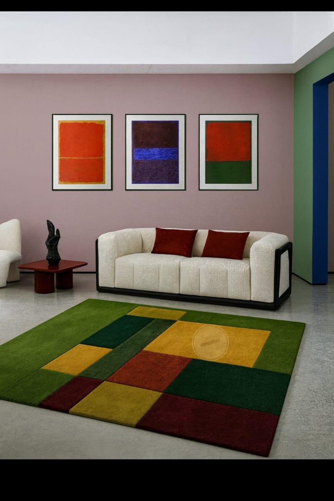 Modern Geometric Color Block Rug | Handmade Tufted Carpet | Custom Size ...