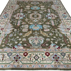 Indo Green Handknotted Turkish Oushak Rug 4x6, 5x8, 6x9, 8x10, 9x12, 10x14 ft. Handmade Rugs for Living Room and Area Rugs