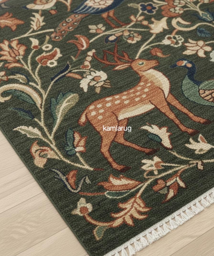 Forest Throw Rug Hand Knotted Wool Forest Animal Rug, Nature Inspired Woodland Decor - Etsy
