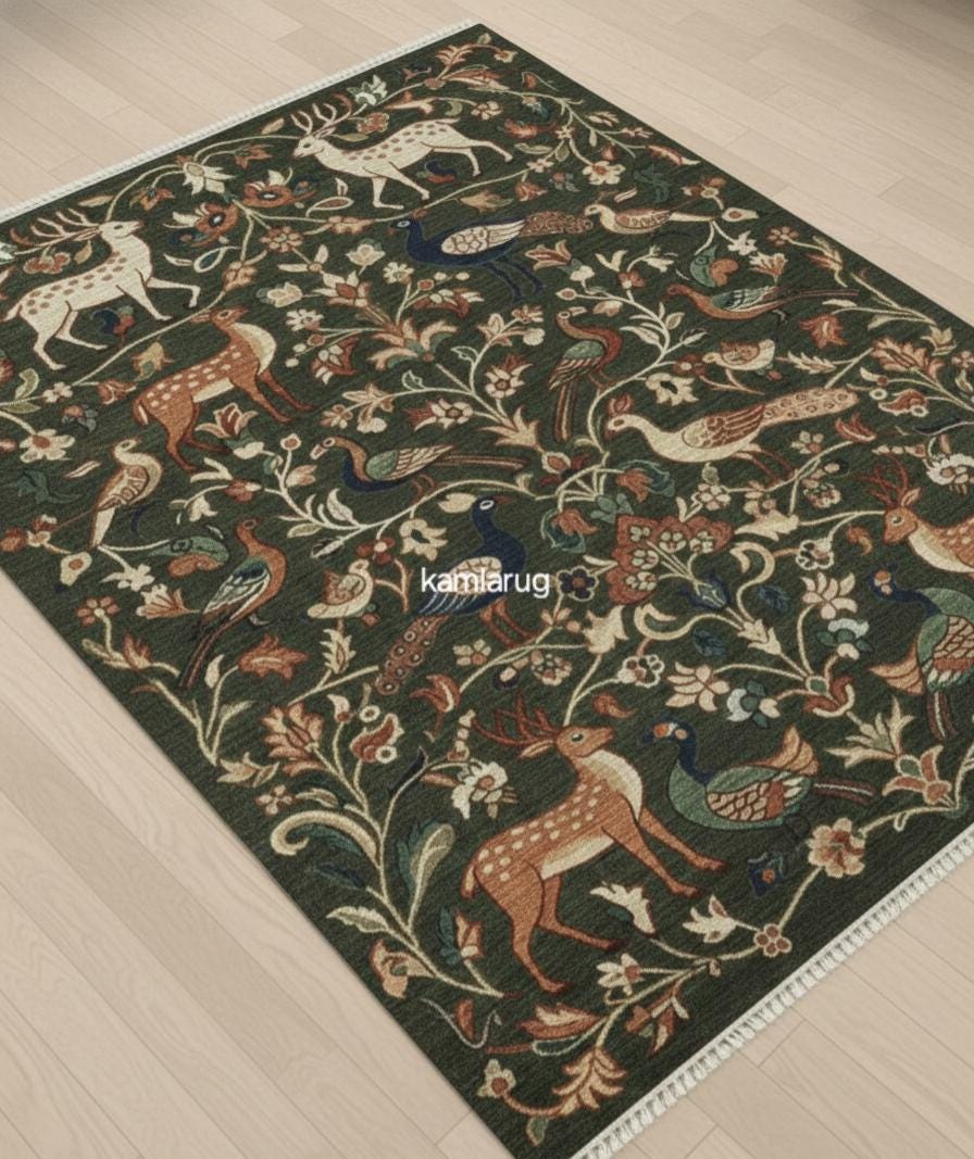 Forest Throw Rug Hand Knotted Wool Forest Animal Rug, Nature Inspired Woodland Decor - Etsy