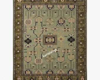 Hand-Knotted Oushak Rug, Sage Green Vintage Oriental Wool Area Rug