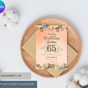 Carte d'invitation d'anniversaire de grand-mère modifiable pour les personnes âgées | Téléchargement numérique floral | Modèle d'anniversaire imprimable pour maman ou grand-mère