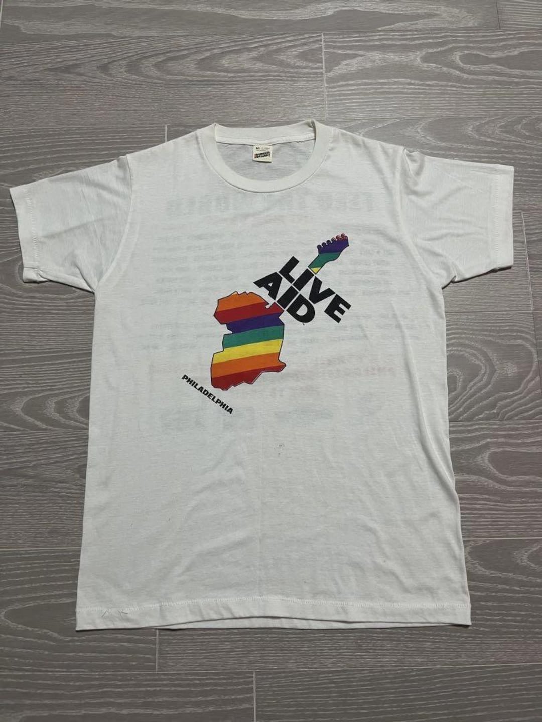 Vintage Graphic Live Aid 1985 Philadelphia Concert T-shirt Size S