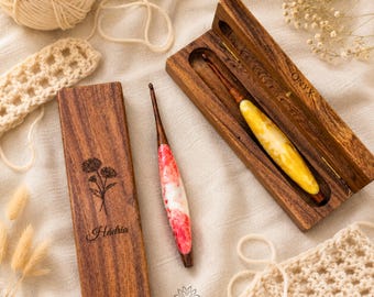 Personalized Wooden Crochet Hook Box | Custom Engraved Crochet Hooks | Gift for Crocheter, Knitter, Mom