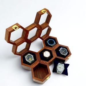 Men&#39;s Watch Box Organizer -  Rosewood Display Watch Box with Glass Lid, Handmade 5-Slot Watch Organizer, Unique Gift for Father & Husband.