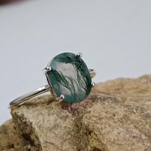 Unique Moss Agate Engagement Ring | Sterling Silver Nature Inspired Ring | Dainty Green Gemstone Ring | Promise Ring for Her |