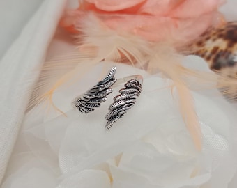 Sterlingzilveren ring met engelvleugel, verstelbaar verenontwerp, minimalistische boho-sieraden