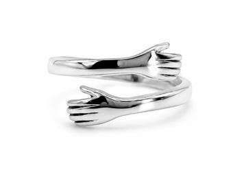 Anillo de abrazo de plata esterlina para parejas