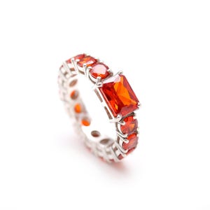Art Deco Orange CZ Eternity Band: September Birthstone Stacking Ring