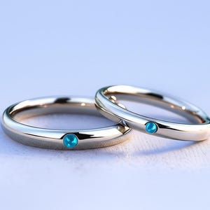 Anime Couple Rings | Blue Gemstone Promise Bands | Anime Inspired Wedding Jewelry | Fandom Gift Set