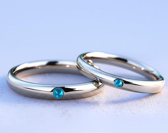 Anime Couple Rings | Blue Gemstone Promise Bands | Anime Inspired Wedding Jewelry | Fandom Gift Set