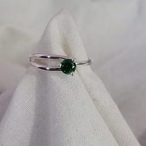 Sterling Silver Emerald Engagement Ring: Handmade Green Gemstone