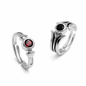 Anime Matchande Ringar: Röd & Svart Ädelstens Löftesring i Sterlingsilver, Massivt 925 Sterlingsilver, Legeringssilverring, Legeringsguldring,