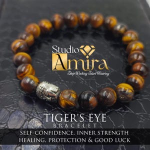 Tiger’s Eye Gemstone Beaded Bracelet -  Tiger&#39;s Eye Stretch Bracelet Healing Strength Bracelet Gift for her, gift for him, Christmas
