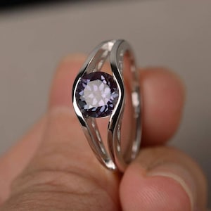 Alexandrite Solitaire Ring - 925 Sterling Silver  Engagement Ring -Wedding Ring - Color Changing Gemstone Ring -Statement Ring -Gift For Her