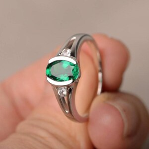 Emerald  Ring - 925 Sterling Silver -Statement Ring - Engagement Ring - Promise Ring - Wedding Ring - Anniversary Gift For Her