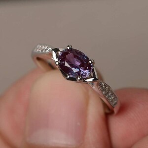 Alexandrite Minimalist Ring - 925 Sterling Silver Engagement Ring - Color Changing Gemstone Ring -Wedding Ring -Statement Ring- Gift For Her