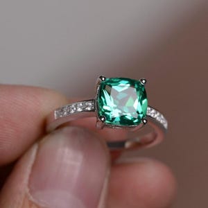 Emerald Ring - Minimalist Ring - 925 Sterling Silver -Promise Ring - Engagement Ring - Statement Ring - Wedding Ring - Anniversary Gift