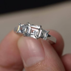 Vierkante ring met witte topaas – Statementring 925 sterlingzilver