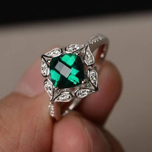 Emerald Solitaire Ring - 925 Sterling Silver -Statement Ring - Engagement Ring - Wedding Ring - Anniversary Gift For Her