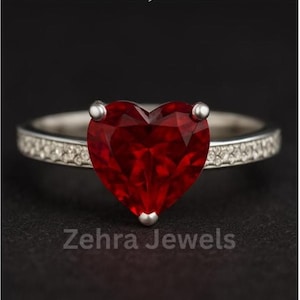 Heart-Shaped Garnet Ring – Love-Inspired Ring -925 Sterling Silver  Engagement Ring -Statement Ring-Anniversary Gift-Birthday Gift