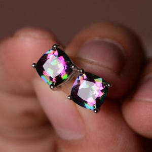 Mystic Topaz Stud Earrings – Iridescent Rainbow Gemstone Studs Birthstone Earrings - Birthday Gift - Anniversary Gift - Gift For Her