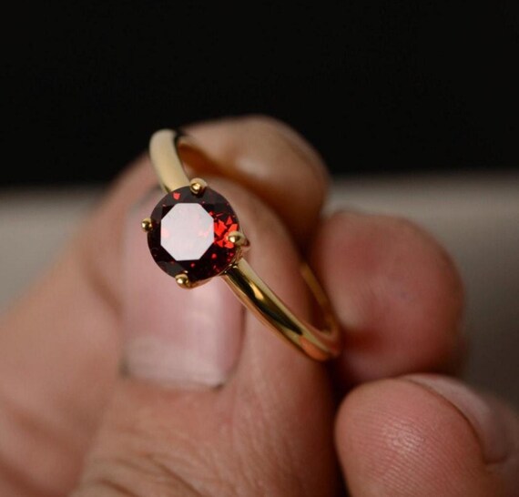 14K Yellow Gold Genuine Garnet Solitaire Ring - January Birthstone, Handmade In USA, Size 10 - View #4