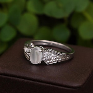 Oval Moonstone Ring: Dainty 925 Sterling Silver Gemstone Ring