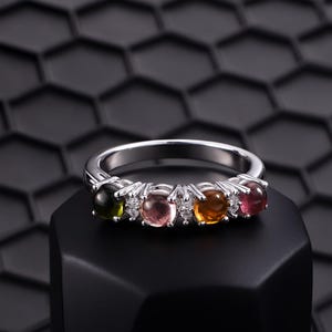 Multi Tourmaline Ring, 925 Sterling Silver Multi Tourmaline Eternity Ring Multi Color Tourmaline Gemstone Ring Dainty Multi Stacking Ring