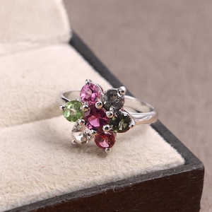 Multi Tourmaline Ring, 925 Sterling Silver Multi Tourmaline Eternity Ring Multi Color Tourmaline Gemstone Ring Dainty Multi Stacking Ring