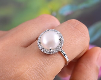 Dainty Freshwater Pearl Ring: 925 Sterling Silver June Birthstone