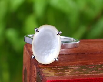 Mother of Pearl Ring: Oval Sterling Silver Minimalist Jewelry
