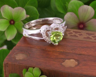 Dainty Peridot Heart Ring: 925 Sterling Silver August Birthstone