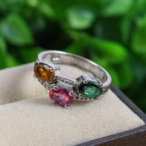 Multi Tourmaline Ring, 925 Sterling Silver Multi Tourmaline Eternity Ring Multi Color Tourmaline Gemstone Ring Dainty Multi Stacking Ring