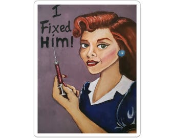 Kiss-Cut Stickers, Retro Pinup Girl Fun Sticker, Vintage 1950s Humor Decal
