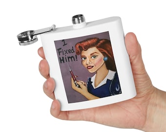 Funny Redhead Flask mid century design 1950s inspired gift for alcoholics flasks for her funny wedding gift Bachelorette party pinup gift
