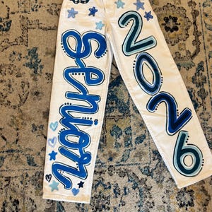Custom  Painted Senior Jeans – Personalized Graduation Pants Class of 2026 Cheer, School Spirit, Pep Rally Outfit