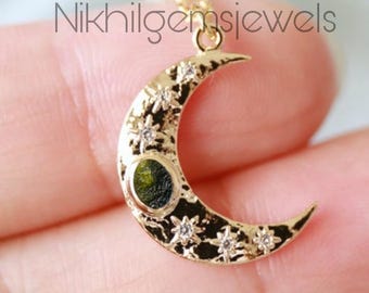 14K Gold A-Grade zertifizierte Moldavite Aus Chlum, Tschechische Republik | 925 Sterling Silber, 18k Gelb / Rose Gold vergoldet | High Vibration Schmuck