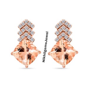 Peach Morganite Stud Earrings: 18K Rose Gold Plated Sterling Silver