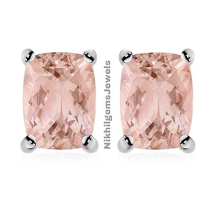 Morganite Earrings, Genuine Peach Morganite Oval Silver 18K Rose Gold Plated 0.80 Carat Stud Earrings, Bridesmaid Gifts, Minimalist Earrings
