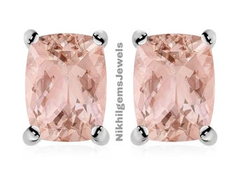 Peach Morganite Stud Earrings: 18K Rose Gold Plated Sterling Silver