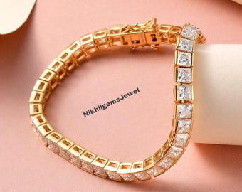 Bracciale tennis con moissanite: oro giallo vermeil su argento sterling