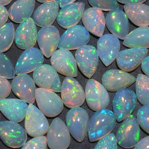 Rainbow Moonstone Cabochons: Natural Pear Gemstone Lot of 5